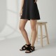 Γυναικεία Suede Σανδάλια flat με Κρόσσια και Αγκράφα-Μαύρα