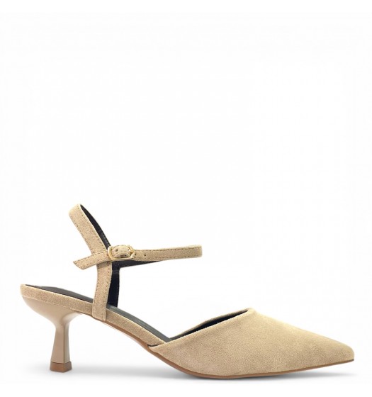 Suede Slingback Γόβες με Μπαρέτα & Kitten Heel-Μπέζ