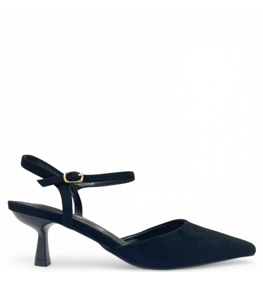 Suede Slingback Γόβες με Μπαρέτα & Kitten Heel-Μαύρο