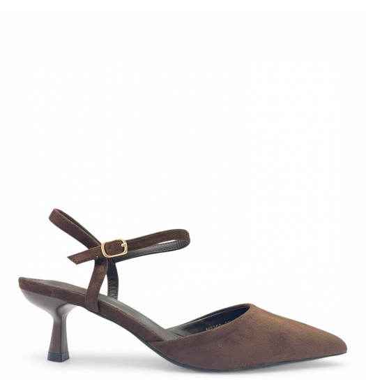 Suede Slingback Γόβες με Μπαρέτα & Kitten Heel-Καφέ