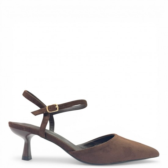 Suede Slingback Γόβες με Μπαρέτα & Kitten Heel-Καφέ