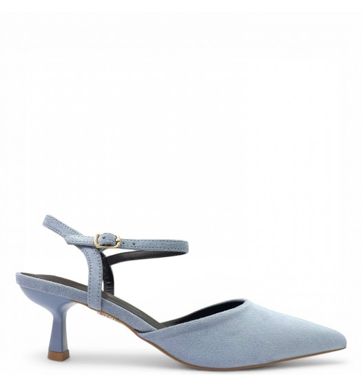 Suede Slingback Γόβες με Μπαρέτα & Kitten Heel-Μπλέ