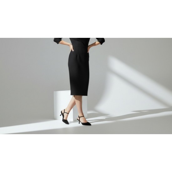 Suede Slingback Γόβες με Μπαρέτα & Kitten Heel-Μαύρο