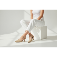 Suede Slingback Γόβες με Μπαρέτα & Kitten Heel-Μπέζ