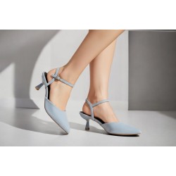 Suede Slingback Γόβες με Μπαρέτα & Kitten Heel-Μπλέ