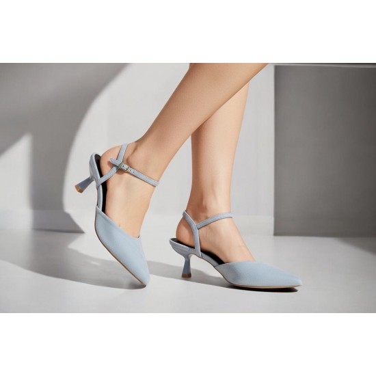 Suede Slingback Γόβες με Μπαρέτα & Kitten Heel-Μπλέ