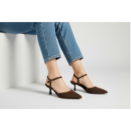 Suede Slingback Γόβες με Μπαρέτα & Kitten Heel-Καφέ