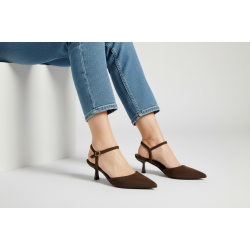 Suede Slingback Γόβες με Μπαρέτα & Kitten Heel-Καφέ