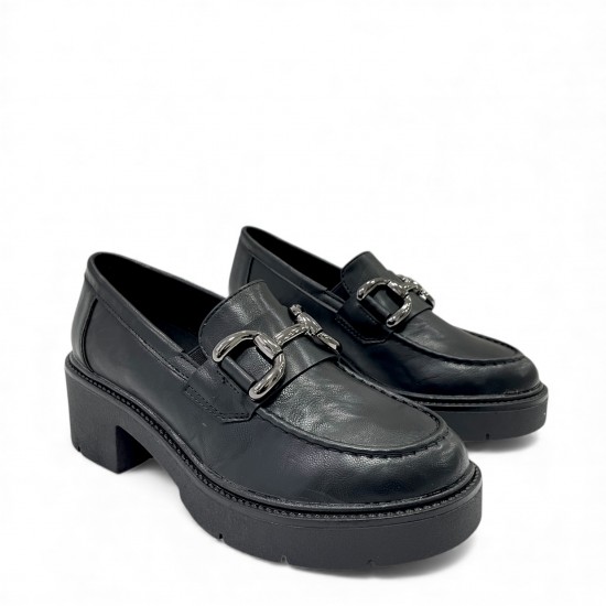 Chunky Mοκασίνια με Μεταλλική Αγκράφα-Μαύρο