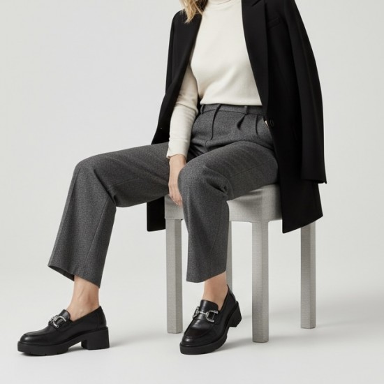 Chunky Mοκασίνια με Μεταλλική Αγκράφα-Μαύρο