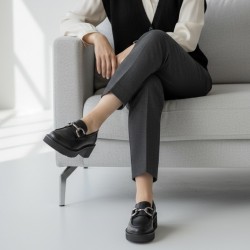 Chunky Mοκασίνια με Μεταλλική Αγκράφα-Μαύρο