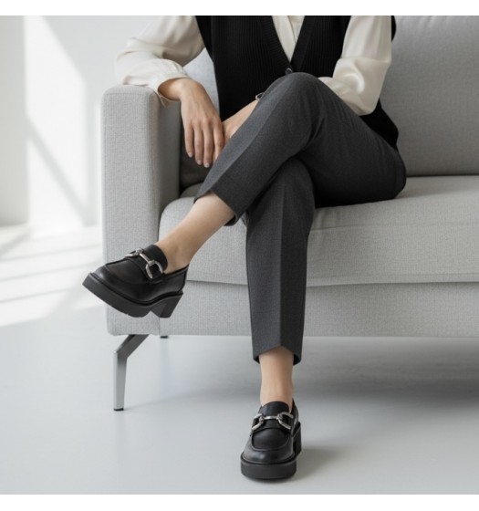 Chunky Mοκασίνια με Μεταλλική Αγκράφα-Μαύρο