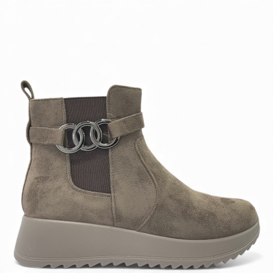 Μποτάκι Suede Taupe με Πλατφόρμα & Ασημένια Αγκράφα