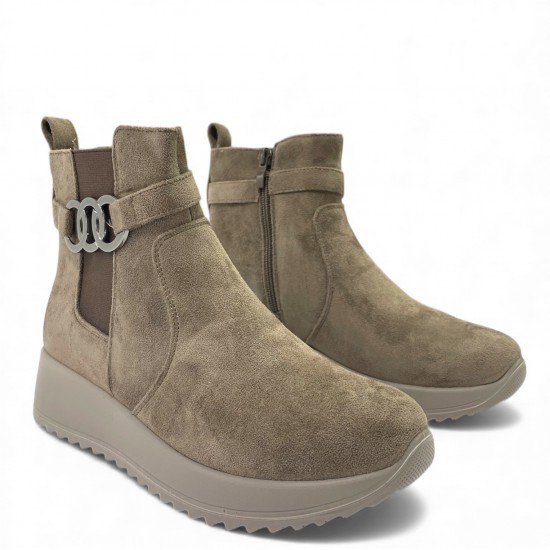 Μποτάκι Suede Taupe με Πλατφόρμα & Ασημένια Αγκράφα