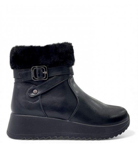 Μαύρο Μποτάκι με Γούνα & Αναπαυτική Πλατφόρμα