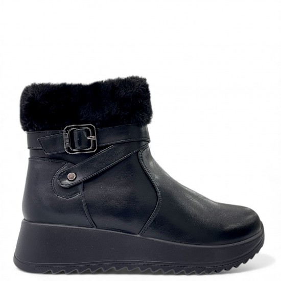 Μαύρο Μποτάκι με Γούνα & Αναπαυτική Πλατφόρμα