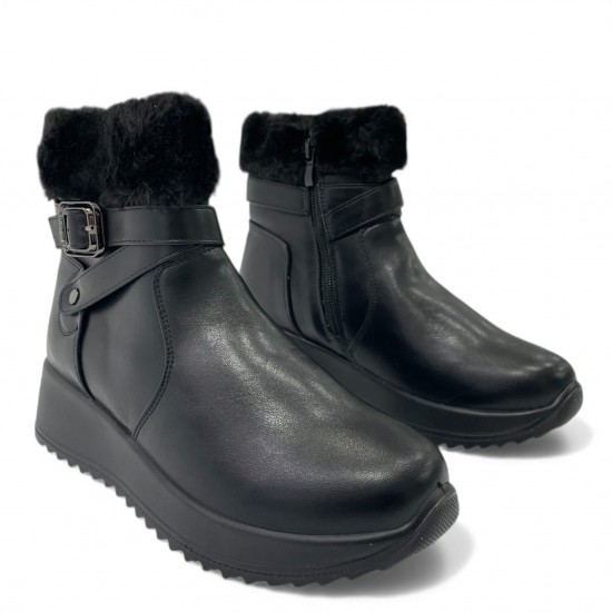 Μαύρο Μποτάκι με Γούνα & Αναπαυτική Πλατφόρμα