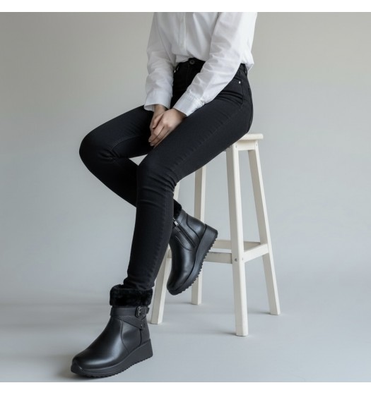 Μαύρο Μποτάκι με Γούνα & Αναπαυτική Πλατφόρμα