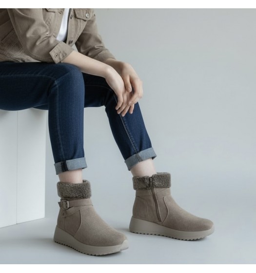 Μπέζ Μποτάκι με Γούνα & Αναπαυτική Πλατφόρμα