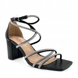 Heeled sandals with rhinestone straps in Black