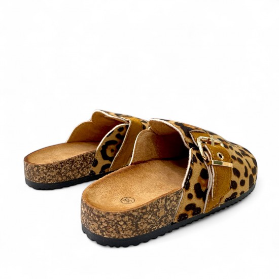 Clogs suede με τοκά σε Λεοπάρ