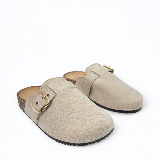 Clogs suede με τοκά σε Μπέζ