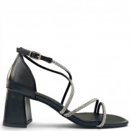 Γυναικεία Βραδινά Πέδιλα με Χιαστί Λουράκια Στρας-Μαύρο
