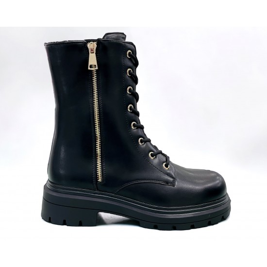 Black Combat boots with decorative zipper
