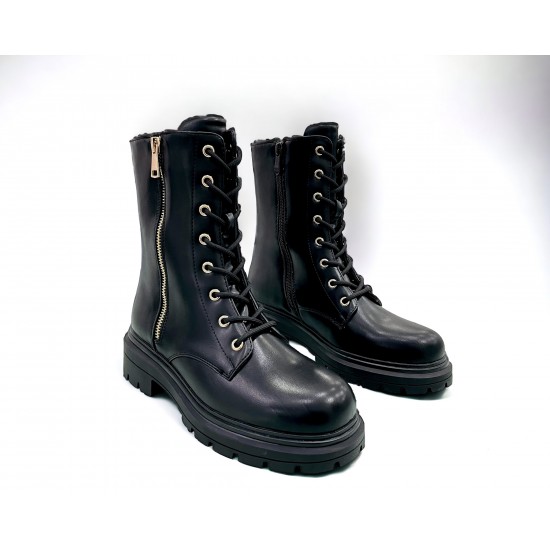 Black Combat boots with decorative zipper