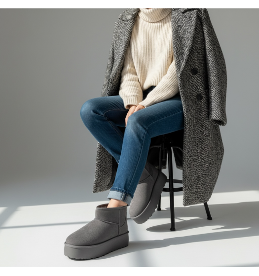 Μποτάκια δίσολα με γούνα Γκρί