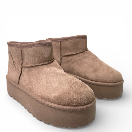 Μποτάκια δίσολα με γούνα Μπέζ