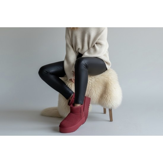 Μποτάκια δίσολα με γούνα Μπορντό 