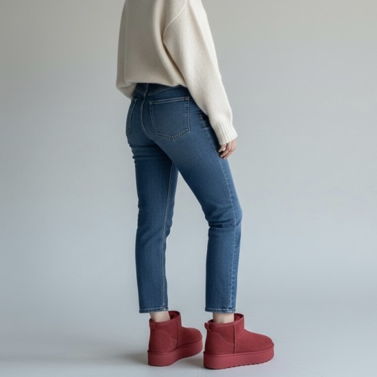 Μποτάκια δίσολα με γούνα Μπορντό 