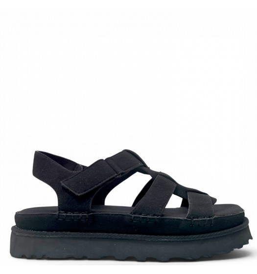 Platform Σανδάλια Suede με Τρακτερωτή Σόλα-Μαύρο