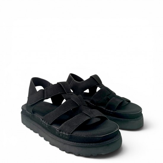 Platform Σανδάλια Suede με Τρακτερωτή Σόλα-Μαύρο