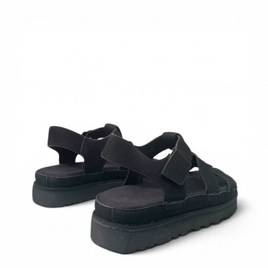 Platform Σανδάλια Suede με Τρακτερωτή Σόλα-Μαύρο