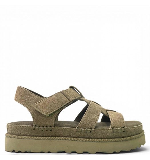 Platform Σανδάλια Suede με Τρακτερωτή Σόλα-Χακί