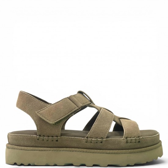 Platform Σανδάλια Suede με Τρακτερωτή Σόλα-Χακί