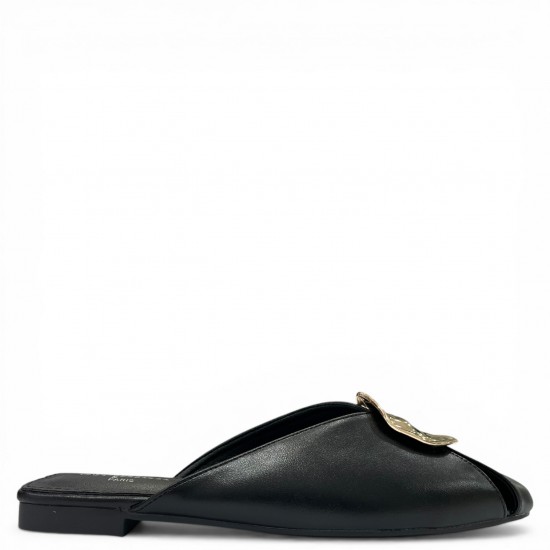 Γυναικεία Mules με Golden Ornament - Μαύρο
