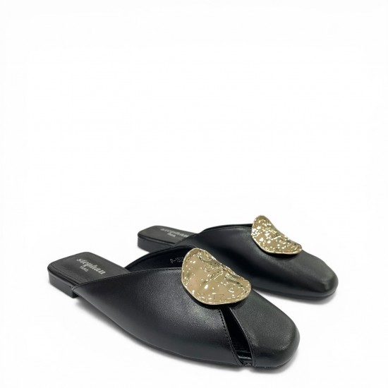 Γυναικεία Mules με Golden Ornament - Μαύρο
