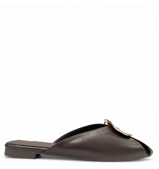 Γυναικεία Mules με Golden Ornament - Καφέ