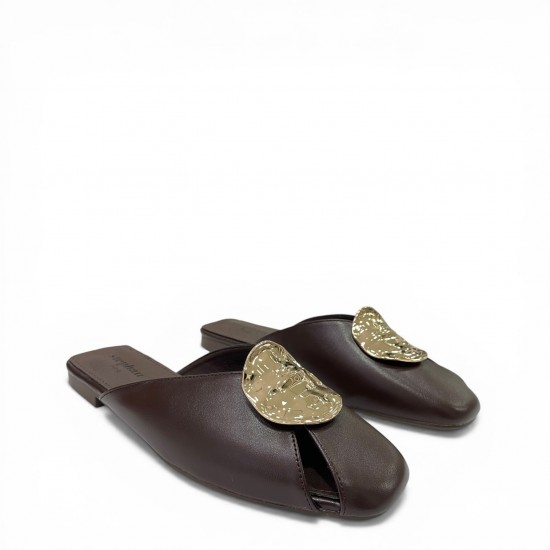 Γυναικεία Mules με Golden Ornament - Καφέ