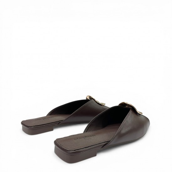 Γυναικεία Mules με Golden Ornament - Καφέ