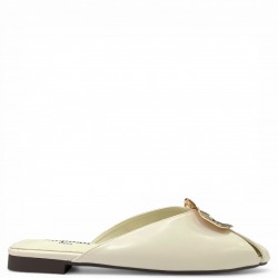 Γυναικεία Mules με Golden Ornament - Λευκό