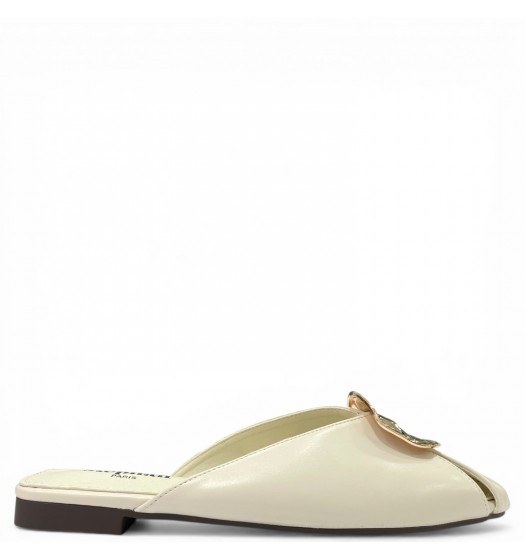 Γυναικεία Mules με Golden Ornament - Λευκό