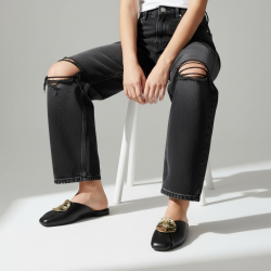 Γυναικεία Mules με Golden Ornament - Μαύρο