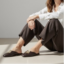 Γυναικεία Mules με Golden Ornament - Καφέ