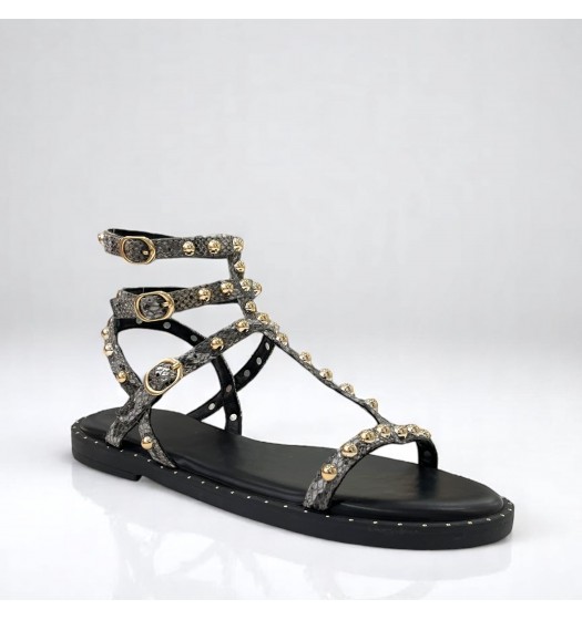 Flat Studded Gladiator sandals in Snakeprint