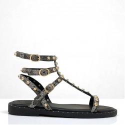 Flat Studded Gladiator sandals in Snakeprint
