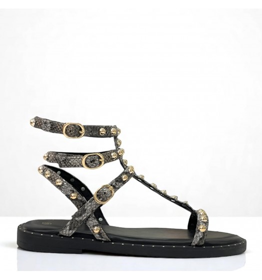 Flat Studded Gladiator sandals in Snakeprint